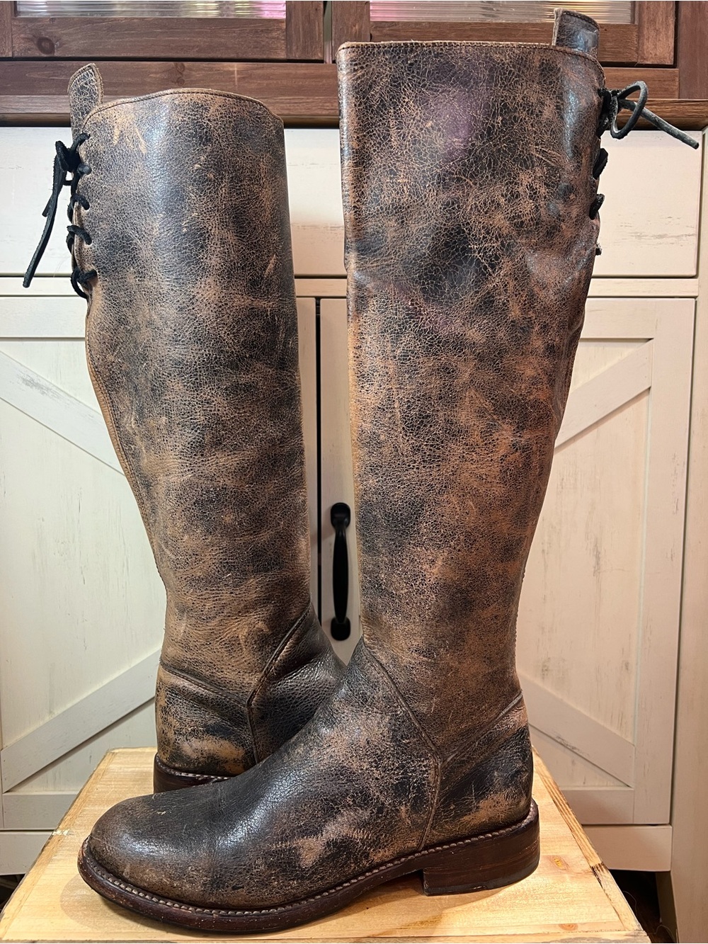Bed Stu Manchester Brown Distressed Leather Zip Up Tall Knee Hi Boots Size 9